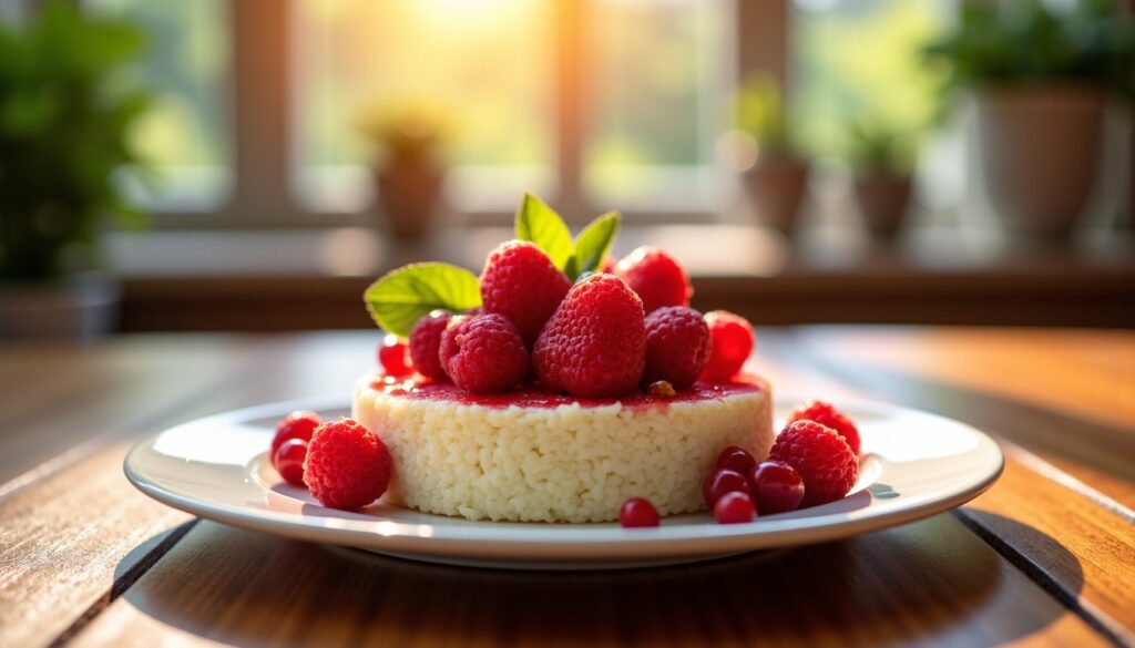 Délicieux gâteau de riz aux fruits rouges savoureux
