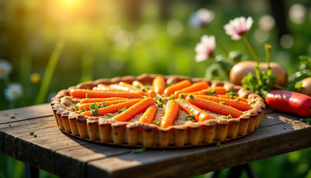 Délice printanier : tarte aux carottes fraîches et petits oignons de mai